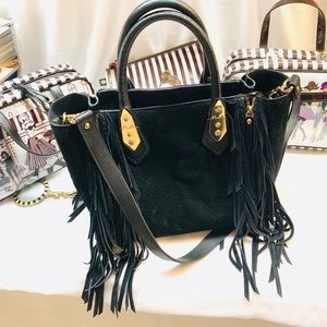 Henri Bendel Fringe Bag. Suede print.